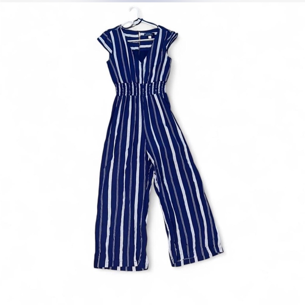 Blue Rain Navy and White Striped Jumpsuit